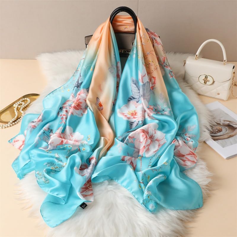 Image of Floral Printed Silk stole | silk Scarf for Women | stylish silk stole for women | Soft Lightweight Stole, Shawl & Neck Wrap | Scarf for Wedding, Party, Travel & Casual Wear