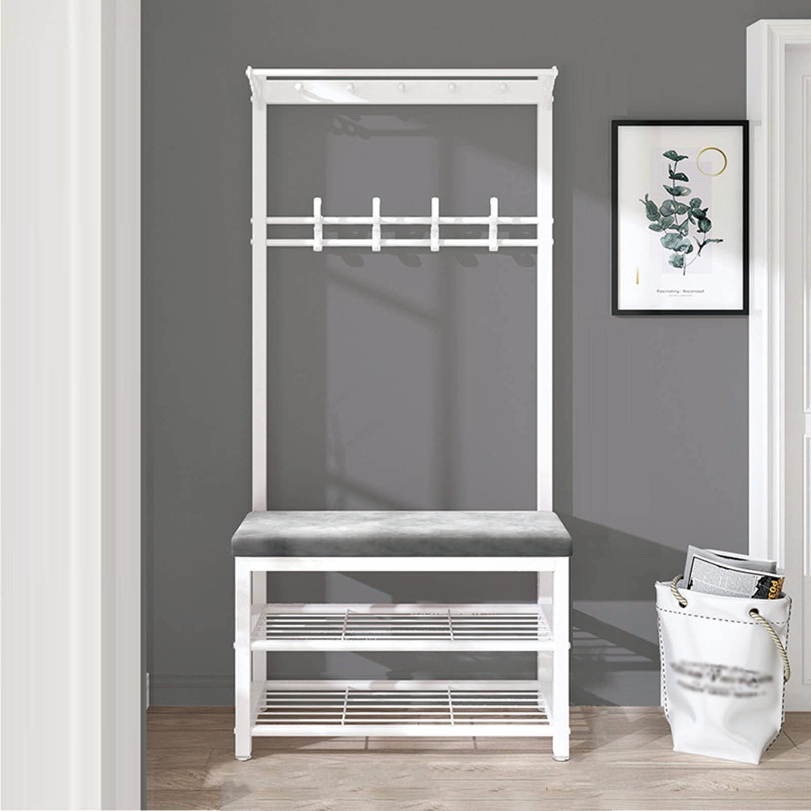 Appendiabiti con Panca Scarpiera, Ganci, Telaio in Metallo, Altezza 175 cm, Stile Industriale, Marrone Noce e Nero | Leroy Merlin