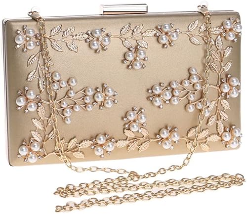 TENDYCOCO Bolso de noche floral con cuentas para banquete, bolso de cóctel de perlas para mujer (dorado), Oro