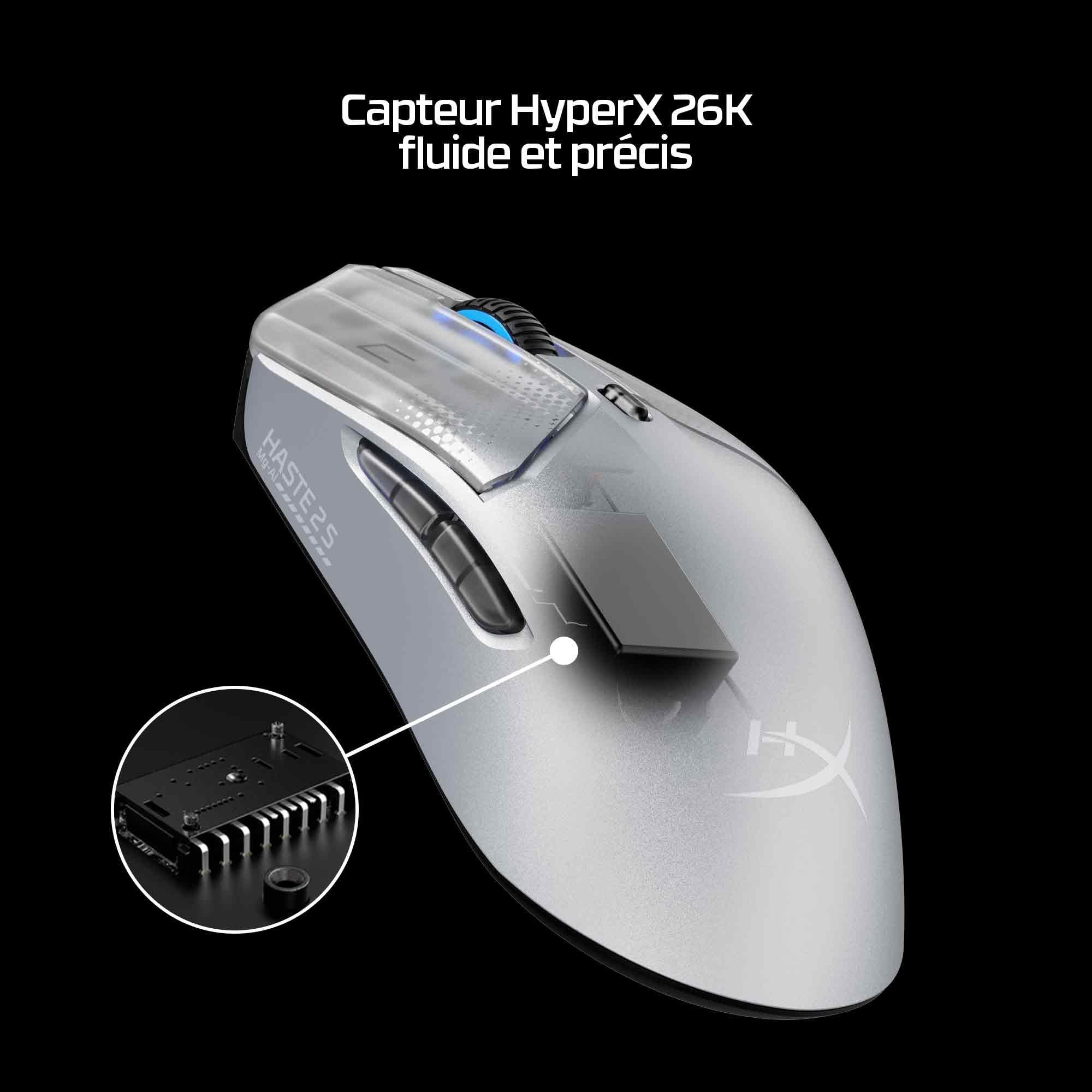 HyperX Pulsefire Haste 2 S Wireless, Souris Gaming sans Fil Ultra Légère 64 g, Coque en Alliage de Magnésium, Capteur HyperX 26K Jusqu’à 26 000 DPI, Autonomie Jusqu’à 120h, Patins en Verre, Bleu