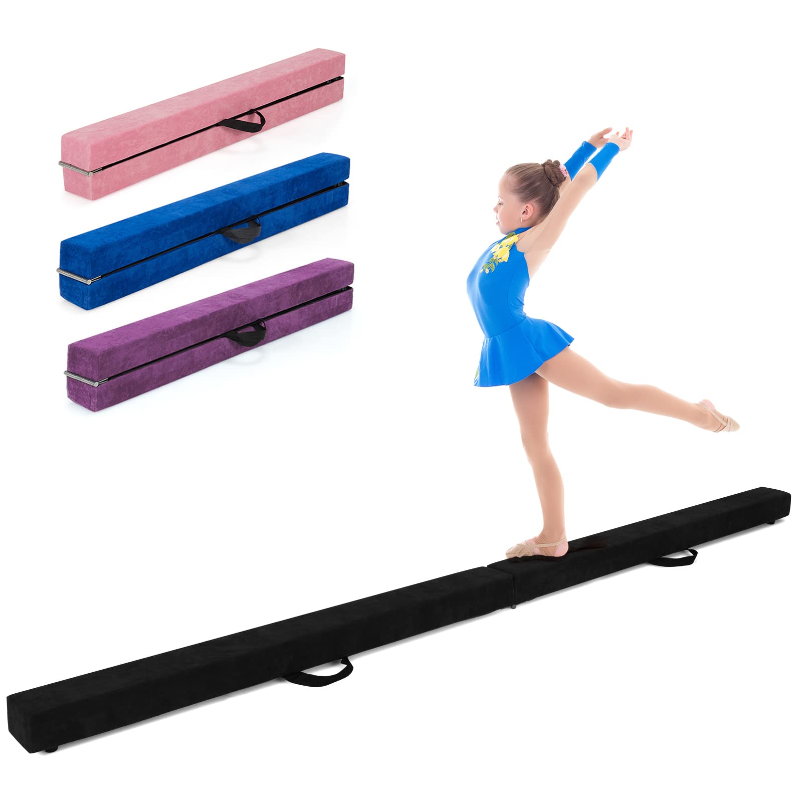 GYMAX Trave da Ginnastica Artistica 210 cm Pieghevole, Trave da Equilibrio Portatile in Legno con Manico, Cuscinetti Antiscivolo, Ideale per Esercizi a Casa o in Palestra, 210 x 10 x 6,5 cm