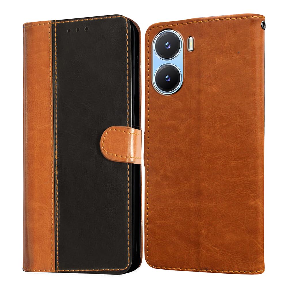 Casotec Flip Cover for Vivo T2x 5G | Premium Leather Finish | Inbuilt Pockets & Stand | Flip Case for Vivo T2x 5G (Camel and Black) (B0CCJRN5SM) Amazon Price History, Amazon Price Tracker
