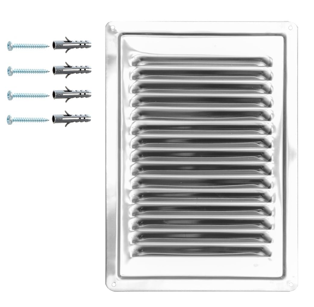 Demlou Mirror Polished Stainless Steel Stainless Steel Ventilation Grille Aisi 316 – Non-Magnetic Inox Air Vent Cover For Indoor, Outdoor & Marine Use – Durable Air Diffuser For Walls & Ceilings (18X25 Cm / 7"X10")
