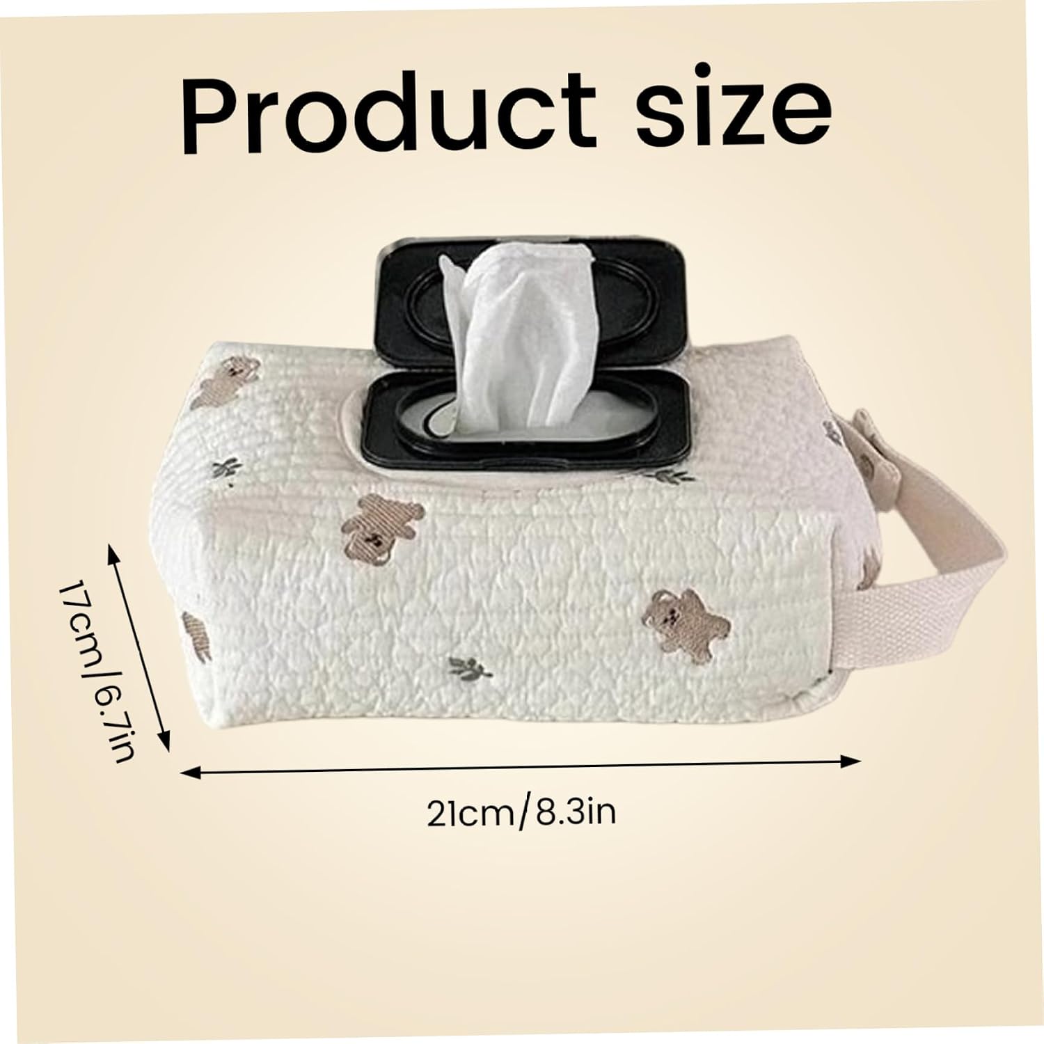 Diaper and Wipes Pouch Portable Embroidered Bear Diaper Pouch Reusable Wipes Container with Hanging Hanlde for Car Home Travel Wipe image 2