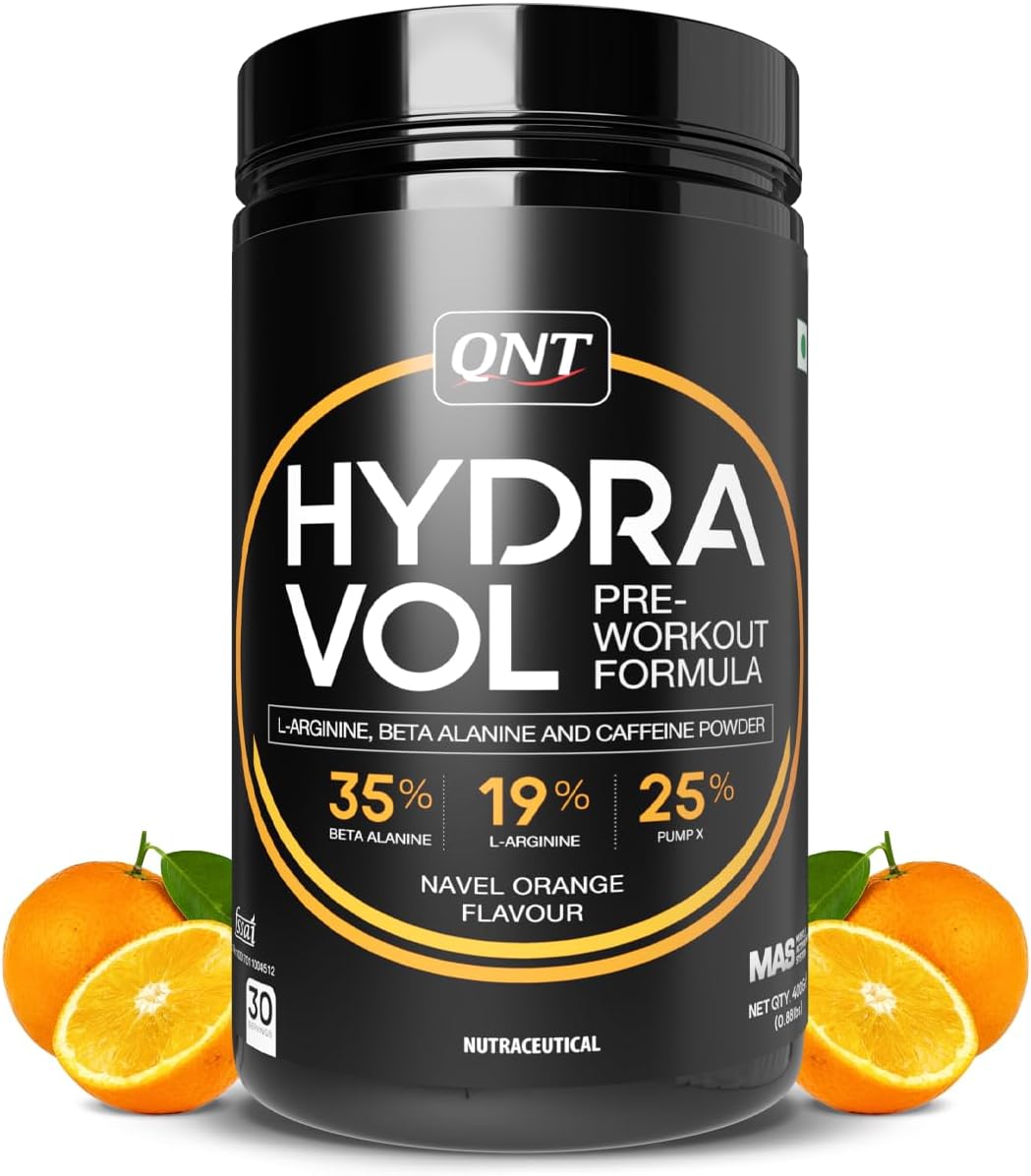 QNT Hydravol Pre-Workout Supplement | 400g | Naval Orange | Instant Energy & Quick Muscle Pump | Beta-Alanine & Caffeine For Enhanced Focus & Muscle Strength