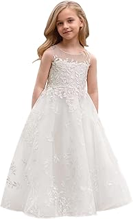 Tulle First Communion Dress Lace Appliques Flower Girl Dresses for Wedding Girls Pageant Ball Gown - Buy now