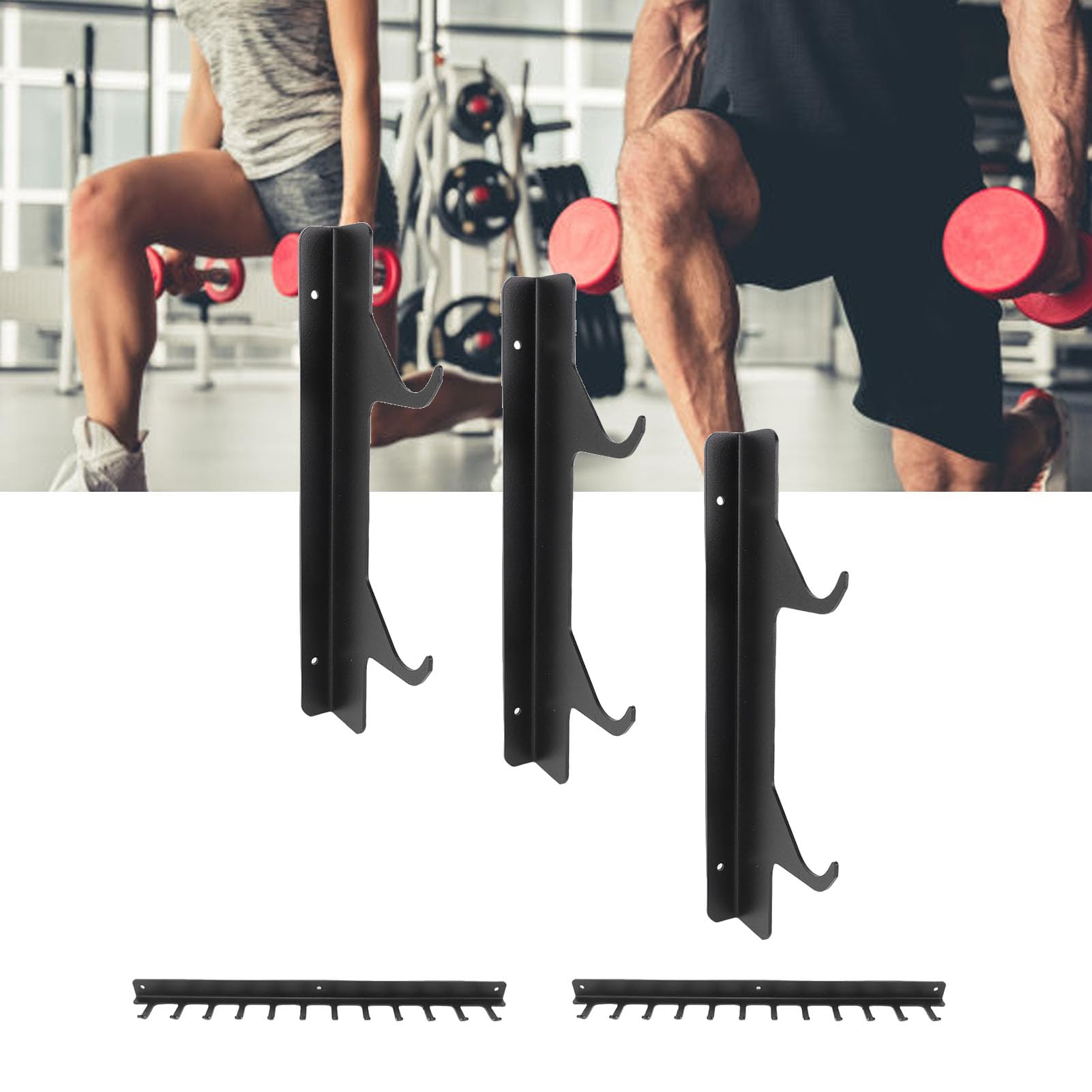 Aramox Wysuwany Stojak do Przechowywania na siłownię, Wytrzymała Stal Nierdzewna z 3 Stojakami i 12 Hakami na Sprzęt Fitness Montowany ścianie