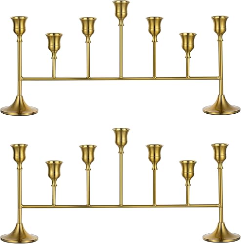 NUPTIO Candelabros dorados para centro de mesa candelabro cónico de latón para palitos de velas, juego de 2 candelabros cónicos largos para