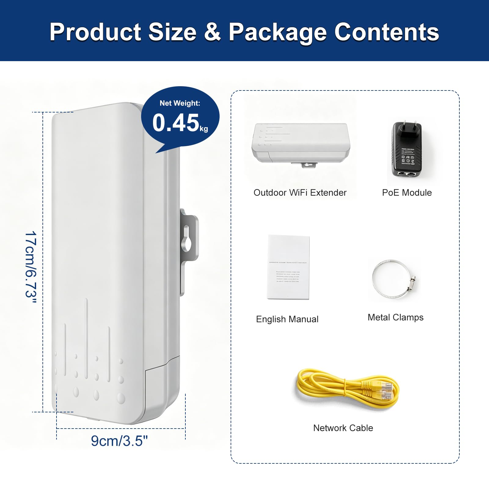 Amplificador WiFi para Exteriores IP65, 2.4GHz 300Mbps, Extensor de jardín, Modo Ap, PoE, Compatible con la mayoría de routers, para jardín, Piscina, Garaje, Granja