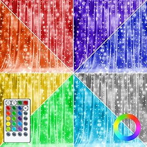 Dazzle Bright Window Curtain Fairy Lights, 300 LED RGB Color Changing Copper Fairy Lights with Remote, 4 Lighting Modes…