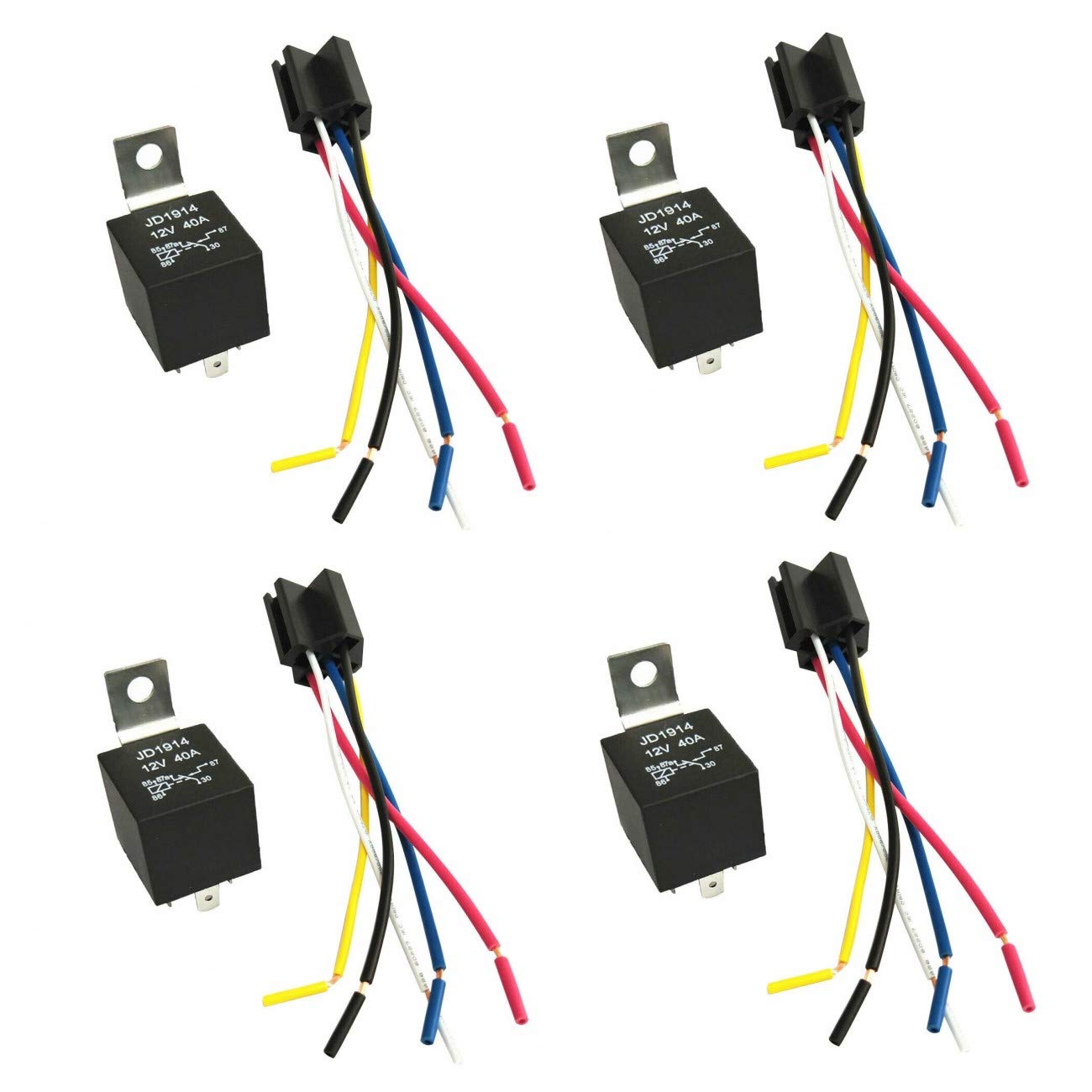 4 Stück JD1914 KFZ Relais 12V 40A - 4-poliges Auto Umschaltrelais Mit Steckdose