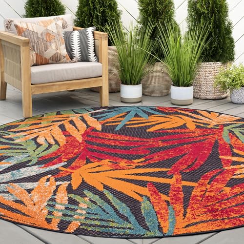 Tapete redondo Tayse Tropical Leaf 7'11" Multi Color miniatura 1