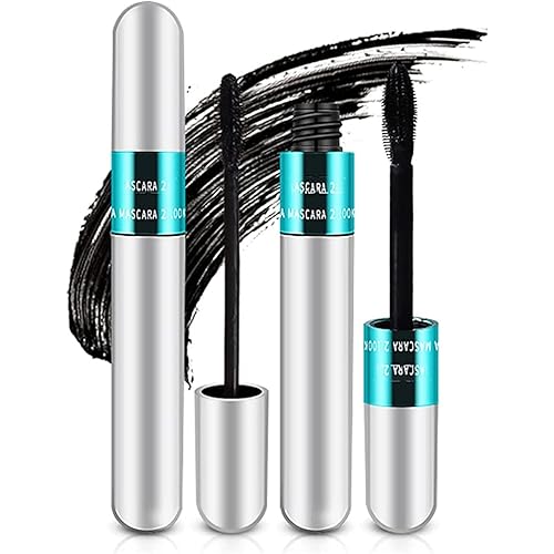 2 Pack 2 in 1 Mascara 5x Longer Waterproof Lash Cosmetics Natural Lengthening and Thickening Effect No Clumping Superstrong Magic 4d Silk Fiber For Vibely Mascara Makeup (2 Pack)