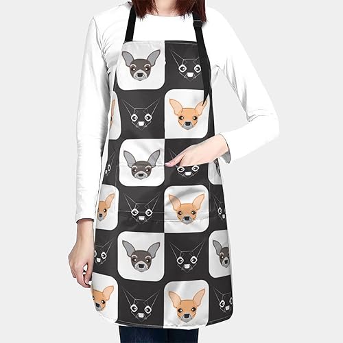 Miniatura 2 de Chihuahua Perro Negro Blanco Fondo a Cuadros Delantal Impermeable Delantal de Cocina Delantal de Cocina Delantal Ajustable Unisex, Negro -