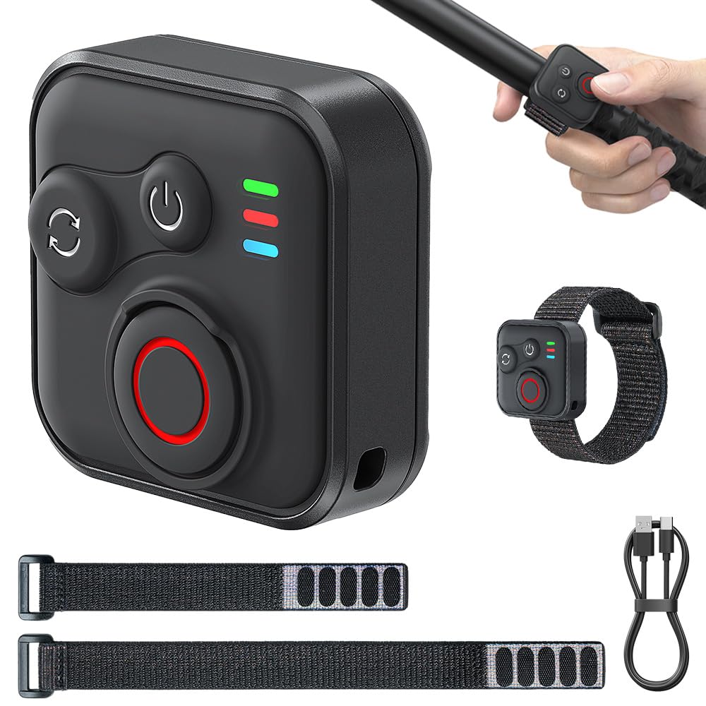 Bluetooth Fernbedienung für Insta360 X5/X4/X3/Ace Pro/Ace Pro 2/GO3S/GO3/GoPro/ONE R/RS/Hero 11/12/13/IOS/Android Smartphone, SGZIOO 50m Reichweit, 96h Ausdauer, Wasserdicht mit Handschlaufe