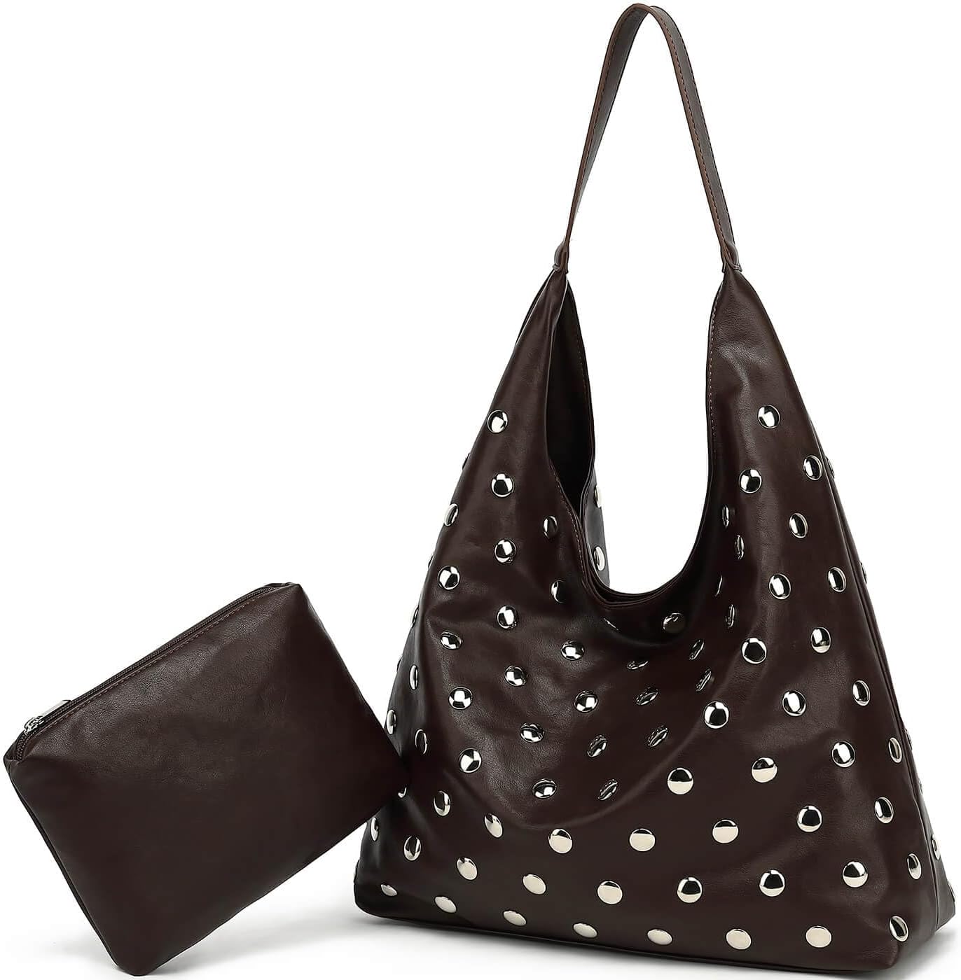 Studded Hobo Bag for Women, Vegan Leather Tote Purse, Soft Slouchy Shoulder Bag