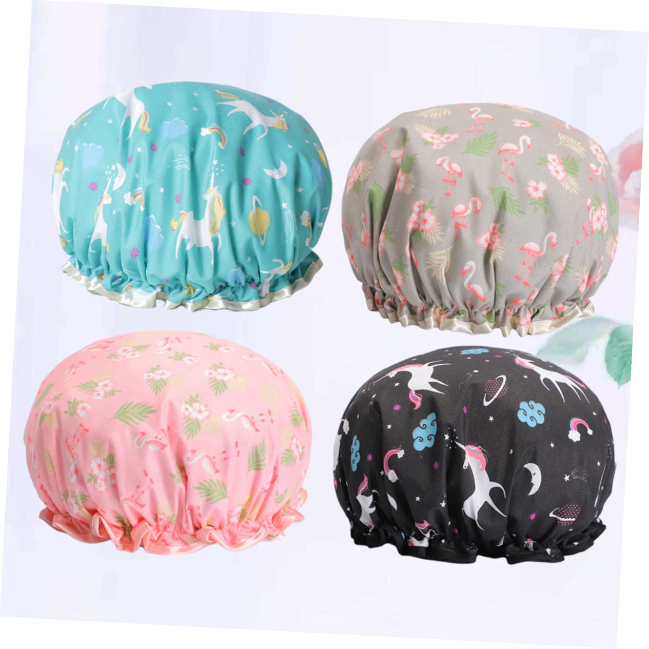 FOMIYES 12stücke Doppellagige Duschhauben Für Damen Wasserdichte Und Elastische Badekappen Im Cartoon-design Flamingo Flamingo Blau Pegasus Wiederverwendbare Haarpflege Für Spa Und