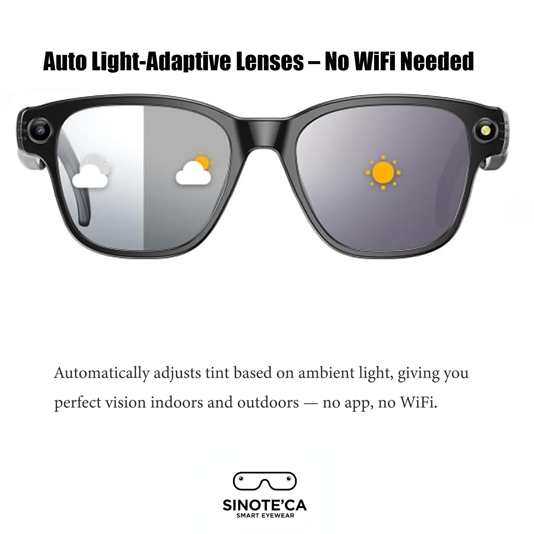 AI Smart Glasses con Telecamera 8MP, Occhiali Intelligenti con Lenti Fotocromatiche, Occhiali da Sole Bluetooth Uomo, Traduzione in Tempo Reale, Musica Open-Ear, Microfono Dual Noise Reduction