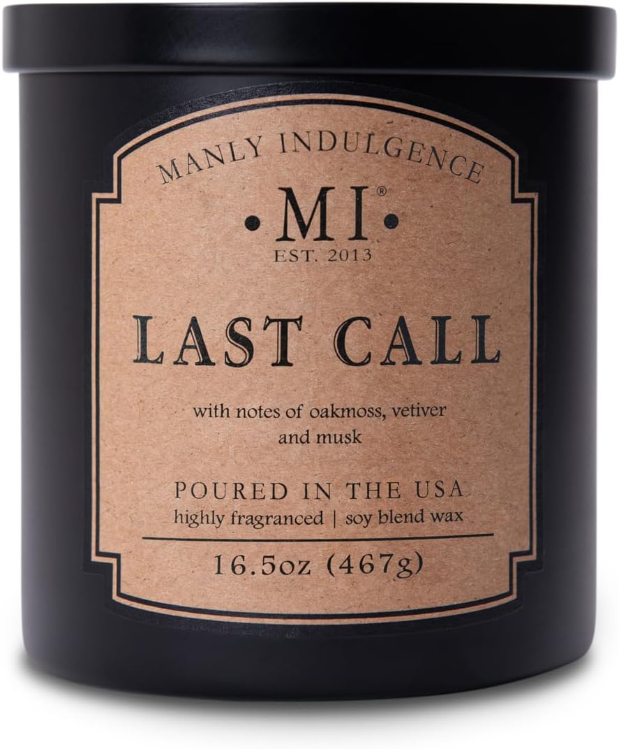 Manly Indulgence Last Call Scented Candles for Men, 2 Wick, 16.5 oz, Premium Soy Blend Wax, 60H Burn, Candles for Home Scented - Made in The USA