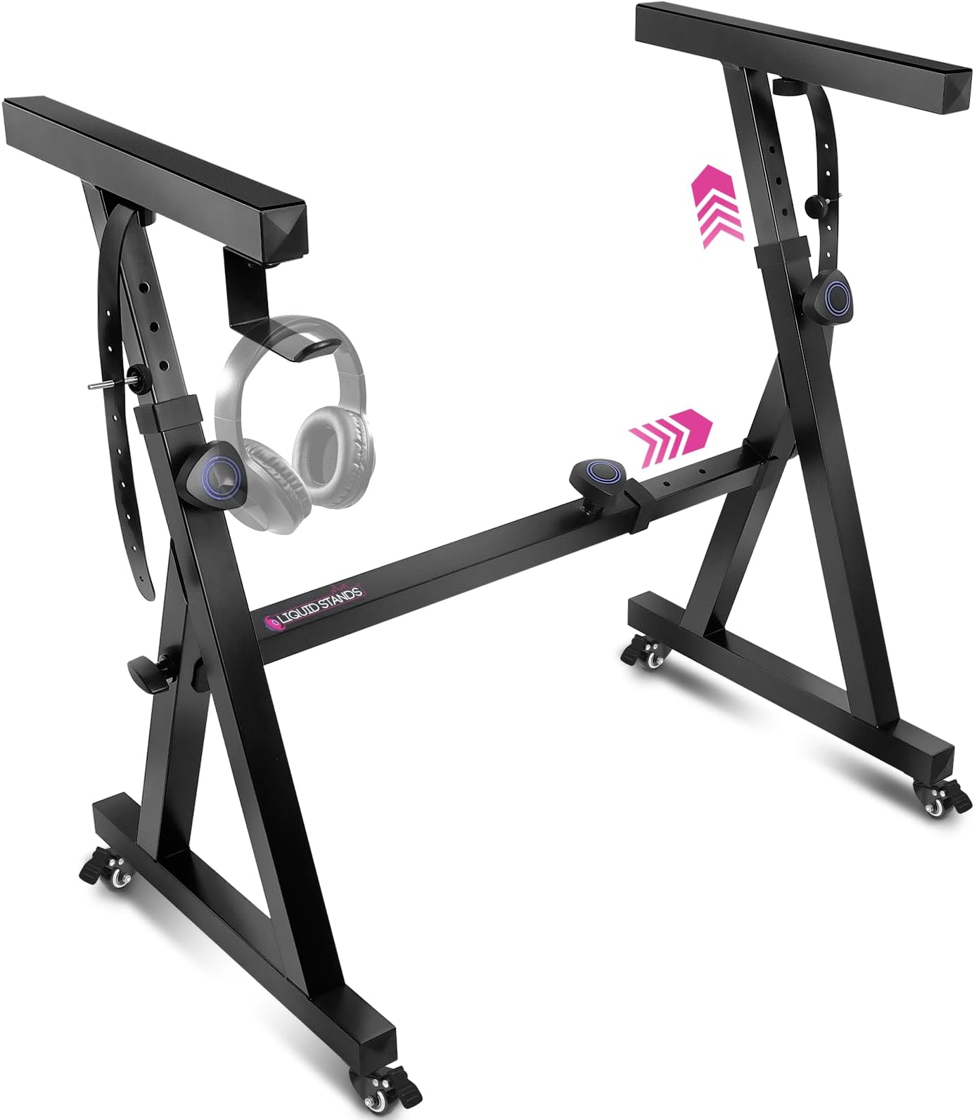 Liquid Stands Keyboard Stand w/ Wheels - Black Z Style Adjustable & Portable Professional Heavy Duty Digital Piano Stand - Fits 54-88 Key Electric Pianos - Sturdy Rolling Musical Keyboard Stand