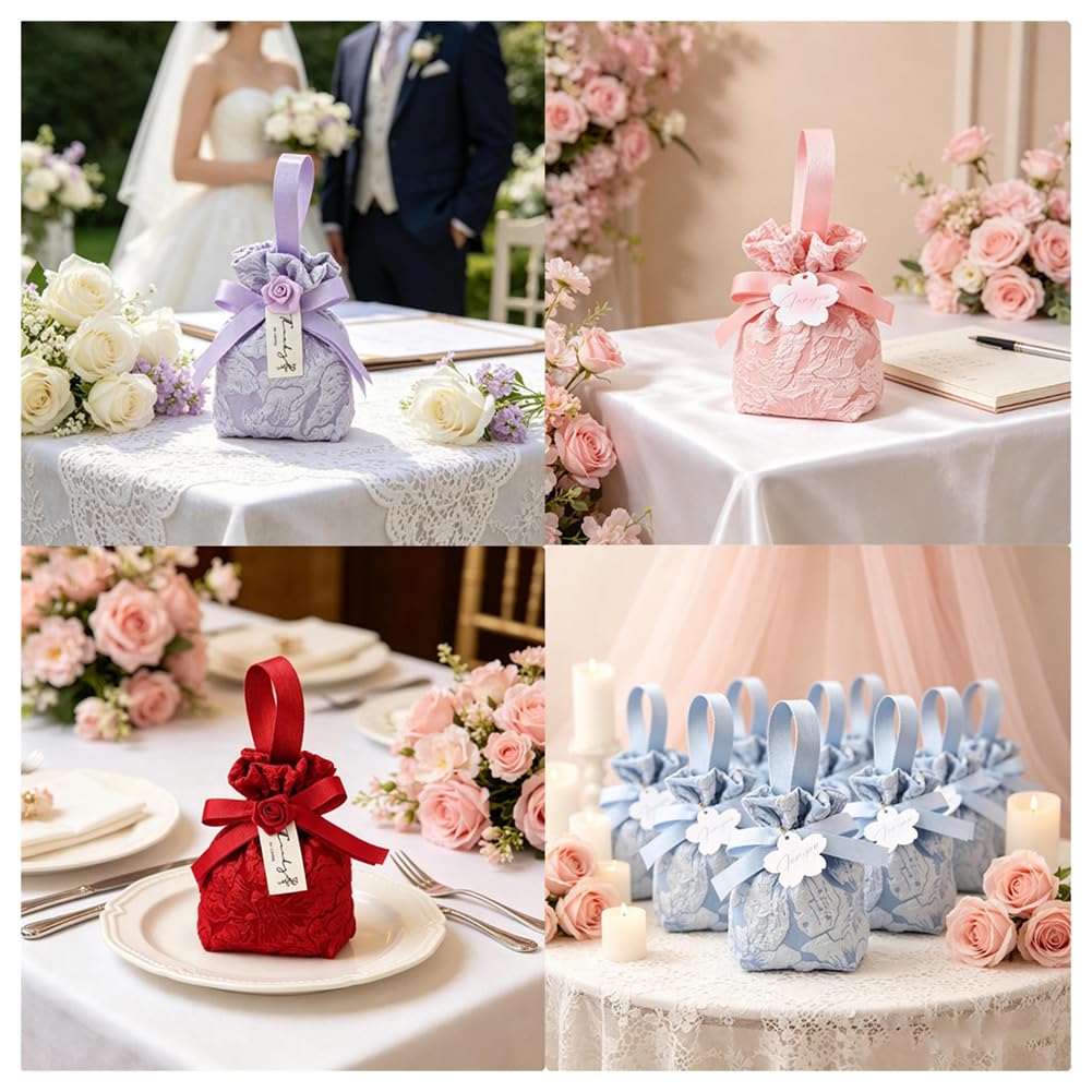 Hochzeit Geschenktüte Bonbonsbeutel Kleine Stoffbeutel mit Kordelzug und Henkel Geschenktasche mit Karten Geschenkbeutel Kordelzugbeutel für Hochzeiten Geburtstag Party Champagner 50 Stück