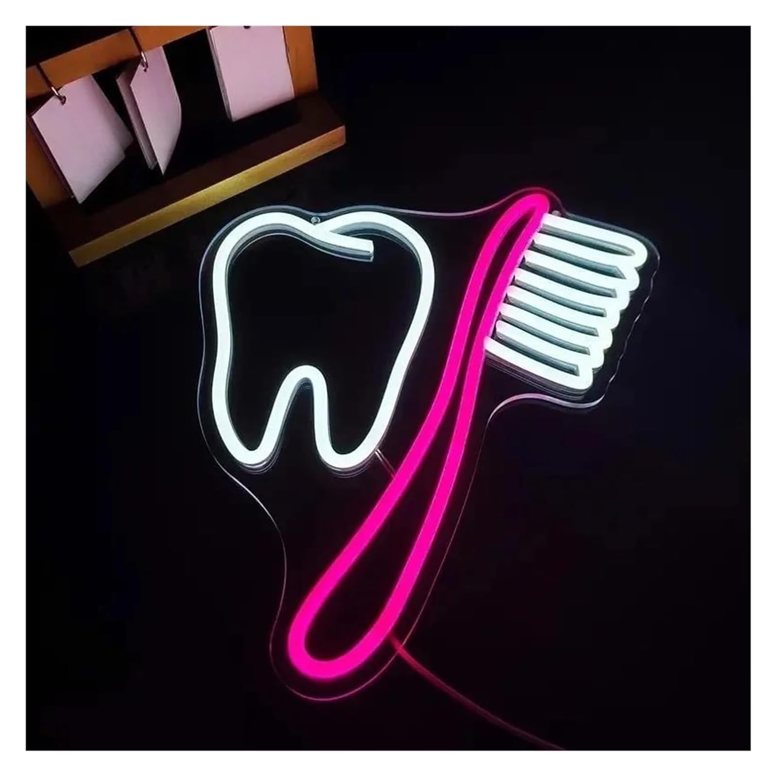 Generico Segno di luce al neon Per insegna al neon Spazzolino da denti illuminato, alimentato, ideale
