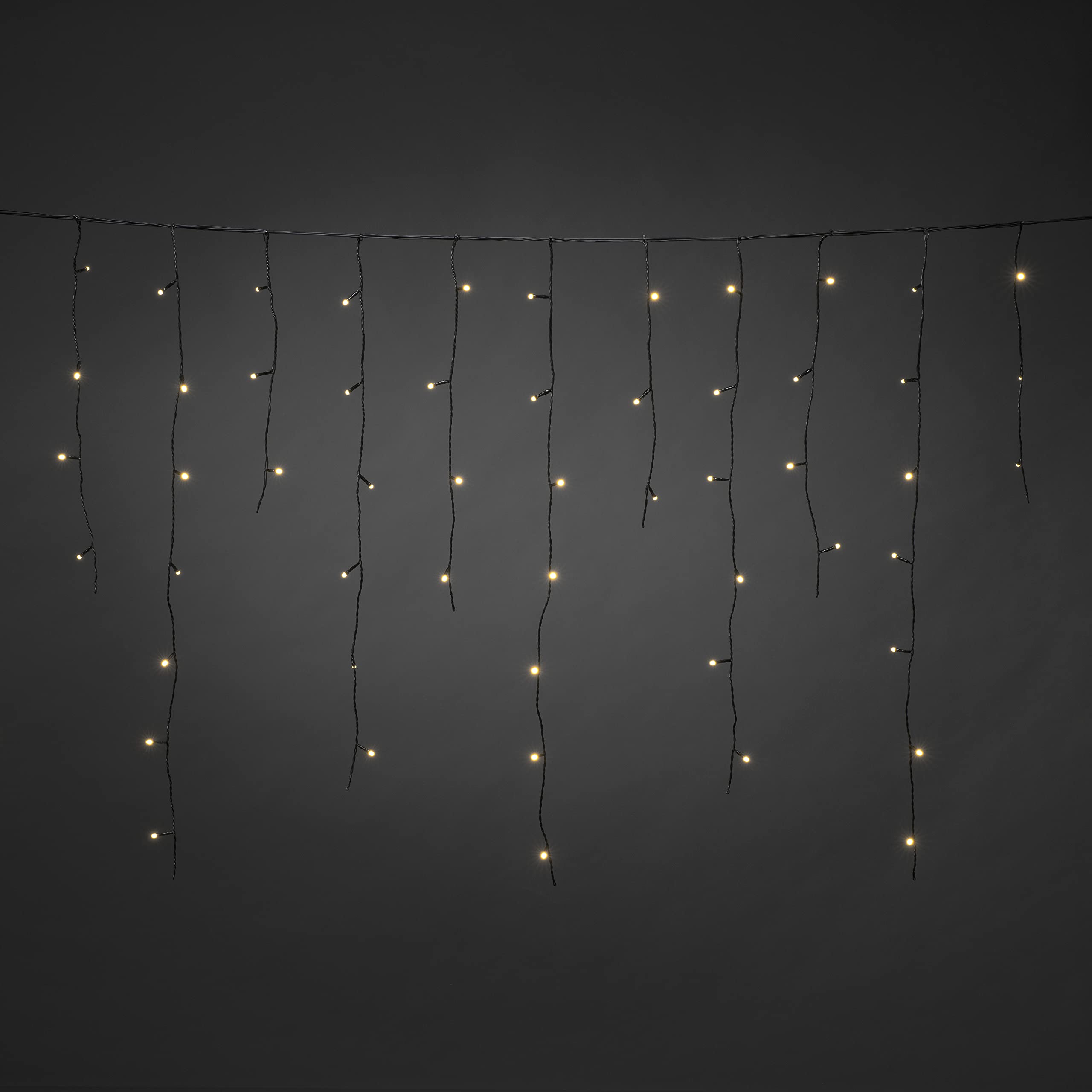 Konstsmide LED System Erweiterung: Eisregenlichterkette, gefrostet, 100 warm weiße Dioden, Außen (IP44), 1, 3W, schwarzes Soft-Kabel - 4811-137