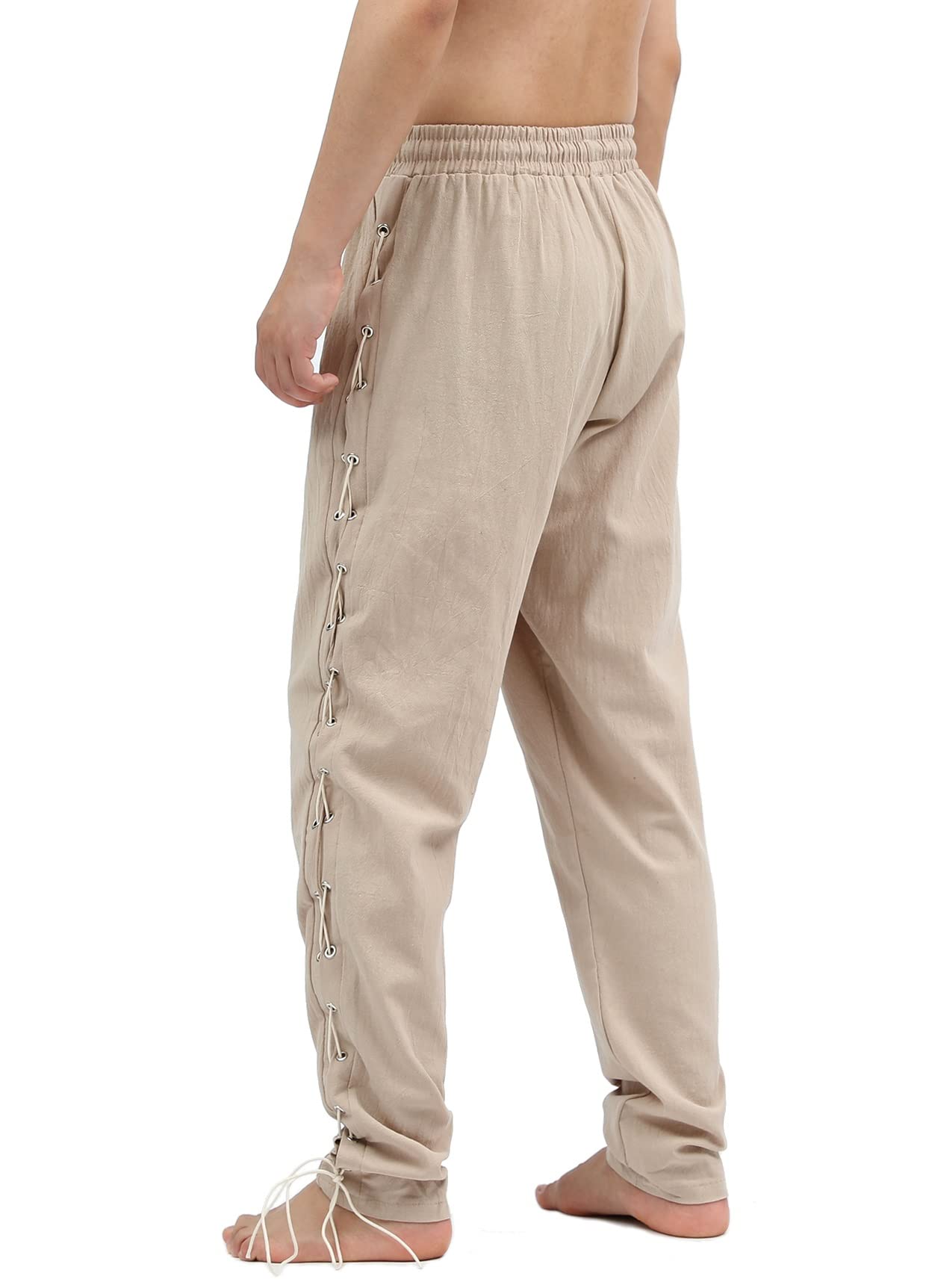 mogenda Mens Medieval Lace up Tapered Pirate Pants Renaissance Viking Navigator Trousers Halloween Pirate Cosplay Costume