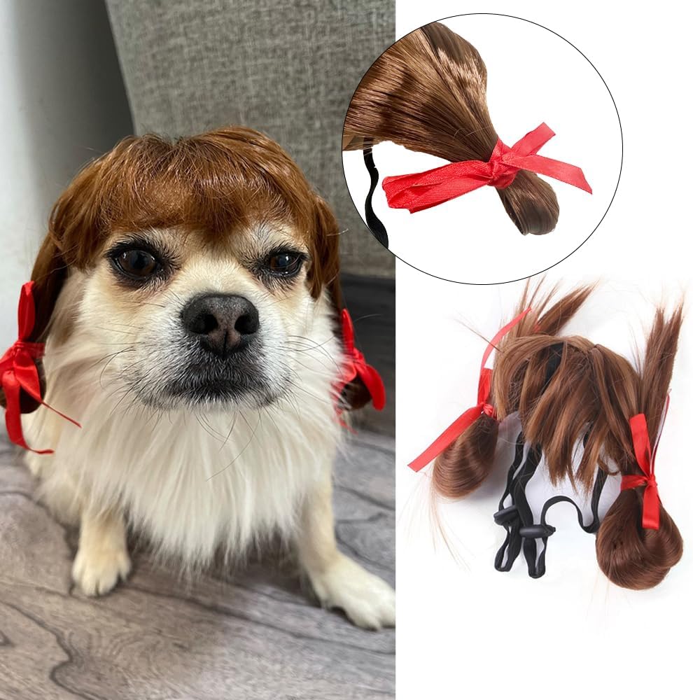Dog Wig Pet Costumes, Cat Costume Synthetic Accessories Small Dog Headwear for Halloween Christmas Eve Festival Party Decor, Head Wear Apparel Toy (C) image 5