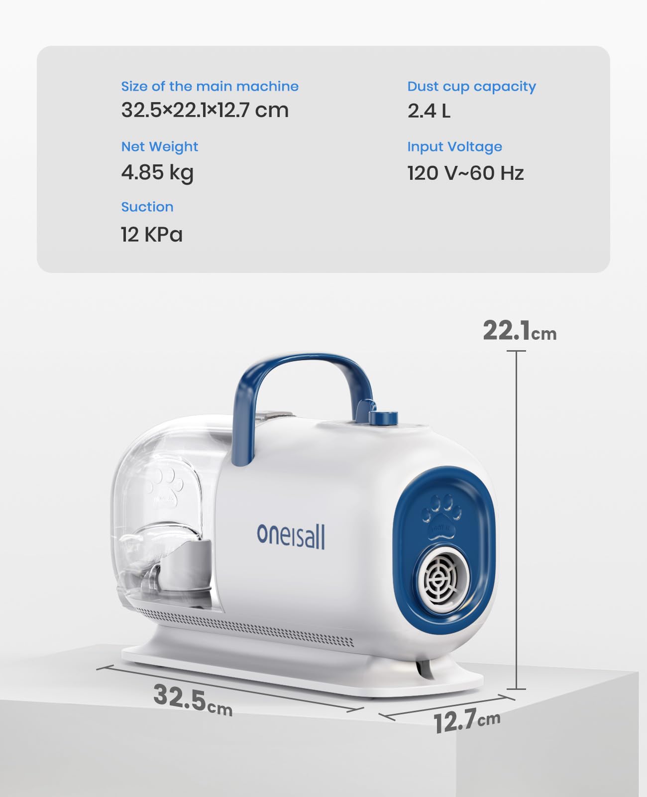 oneisall Asciugacapelli e Tagliacapelli per Toelettatura Cani, 15000 Pa, Kit per Toelettatura Cani per Toelettatura e Rifinitura, 7 Livelli di Temperatura del Soffio, Flusso d'Aria Regolabile, 2,5 L