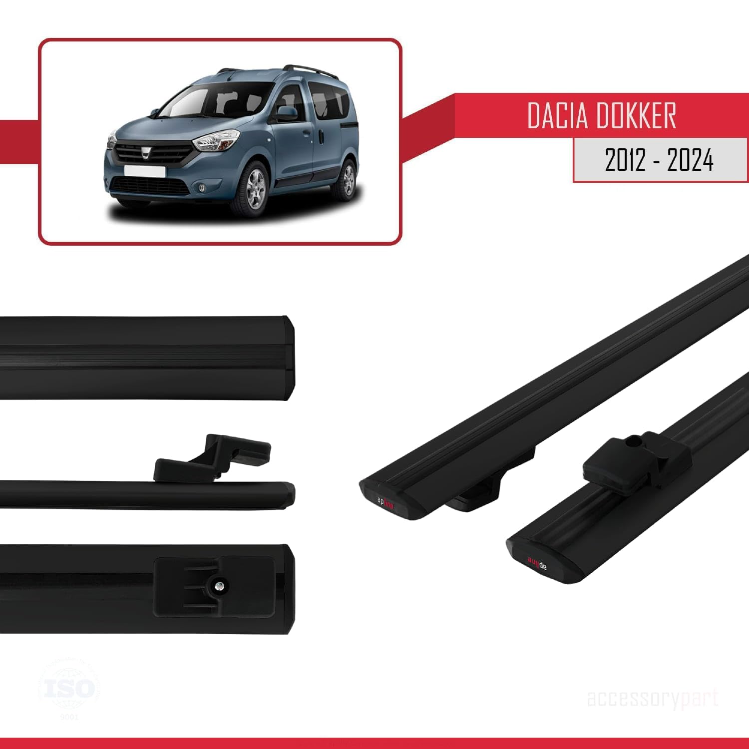 Kompatybilny z Dacia Dokker (K67) 2012-2024 BASIC Model Aluminiowy bagażnik dachowy 2 poprzeczki, czarne