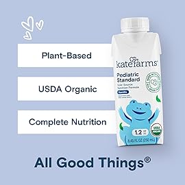 KATE FARMS Organic Pediatric 1.2 High Calorie Vanilla Nutrition Shake, 12g Protein, 27 Vitamins and Minerals, Meal Replacement, 8.45 oz (6 pack)