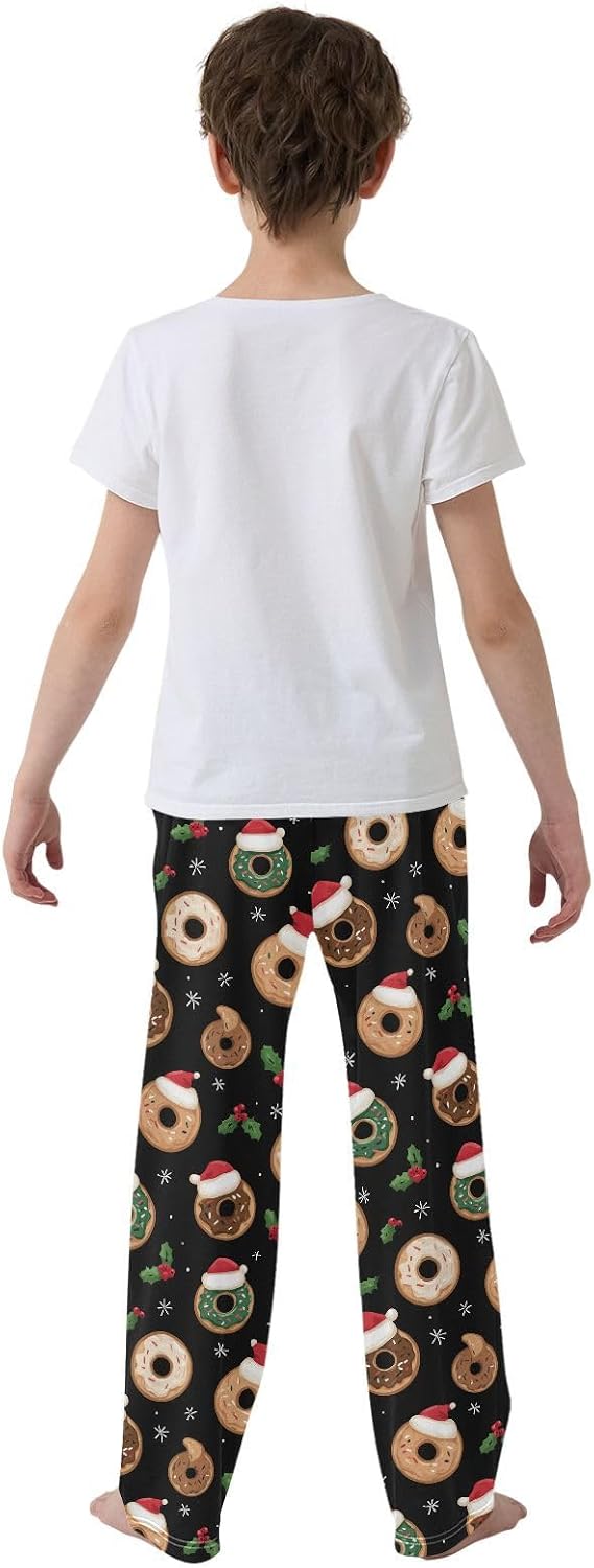 visesunny Boys' Pants Cute Christmas Doughnut Santa Hat Jogger Pants Elastic Waist Long Bottoms Trousers with Pockets S-XL