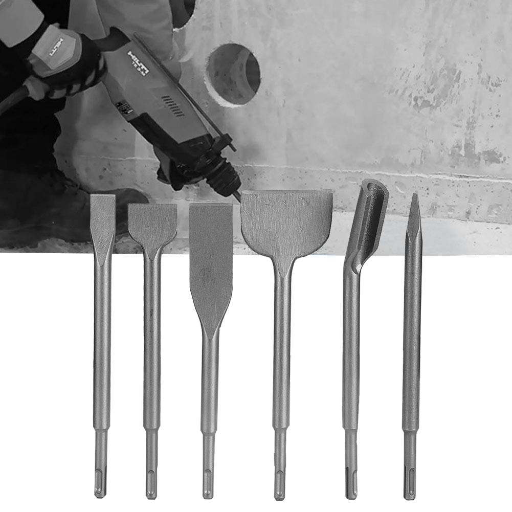 6 piezas martillo giratorio SDS Plus taladro cincel 40CR juego de cinceles de acero endurecido herramienta de perforación de pared de hormigón para limpiar la pared