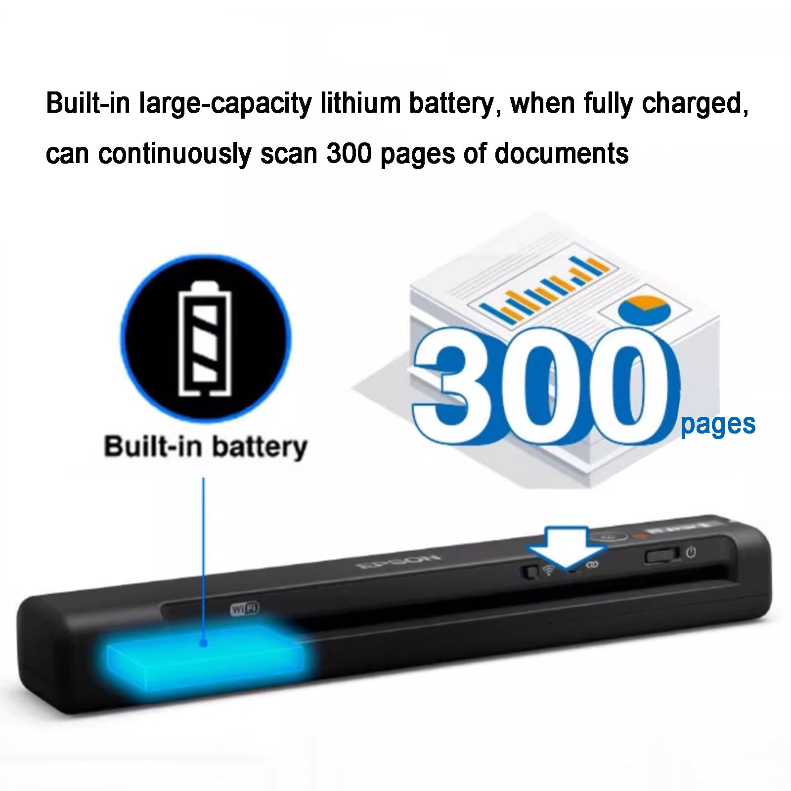 Scanner Portatile per Documenti A4, Scanner a Fogli Fronte-Retro, Supporta La Scansione di Schede, velocità di Scansione 5,5 S/Pagina, Scansione su E-Mail O PDF, Plug And Play