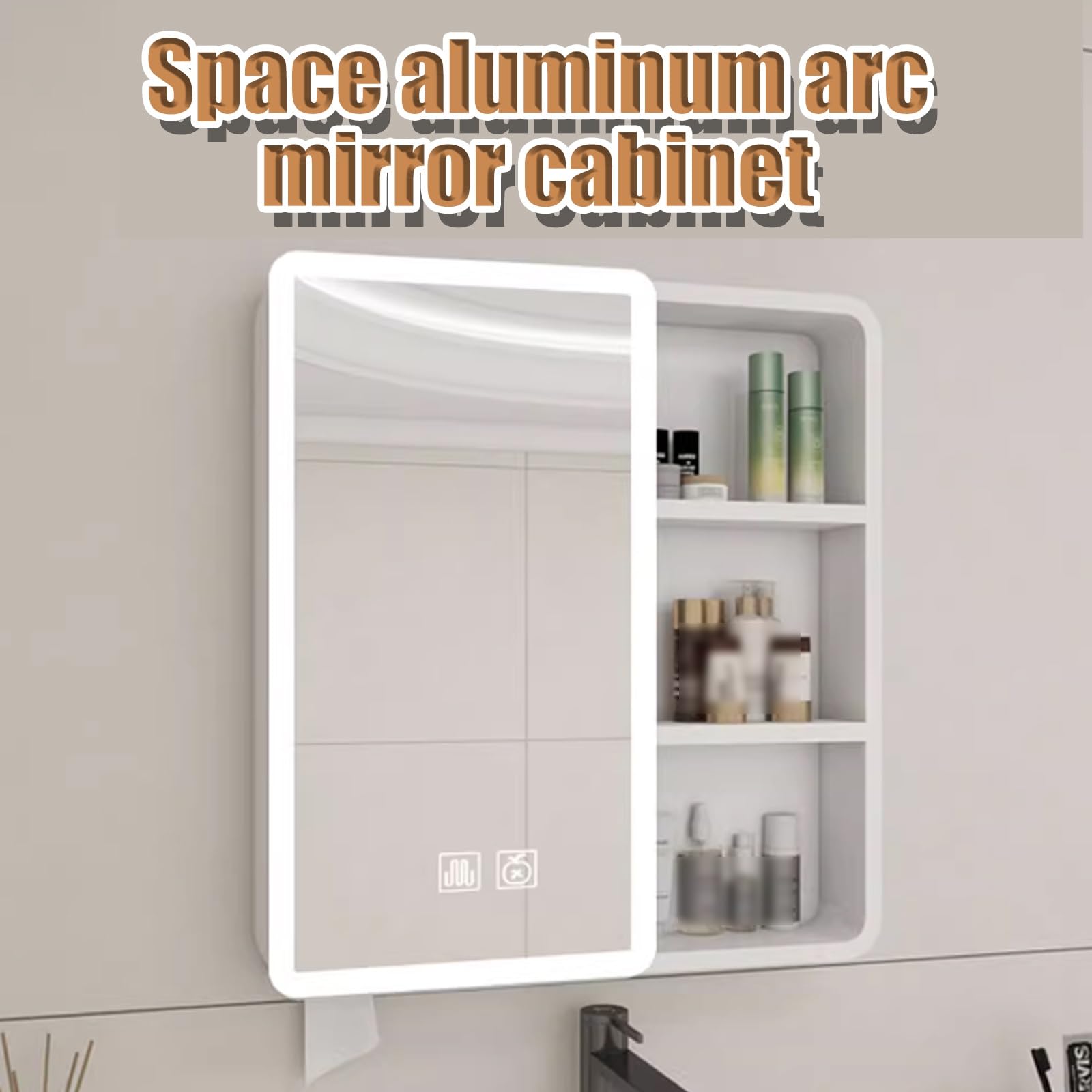Armario de pared con espejo de baño con iluminación LED e interruptor táctil antivaho, acabado café, 70 cm, elegante solución de almacenamiento para baños modernos