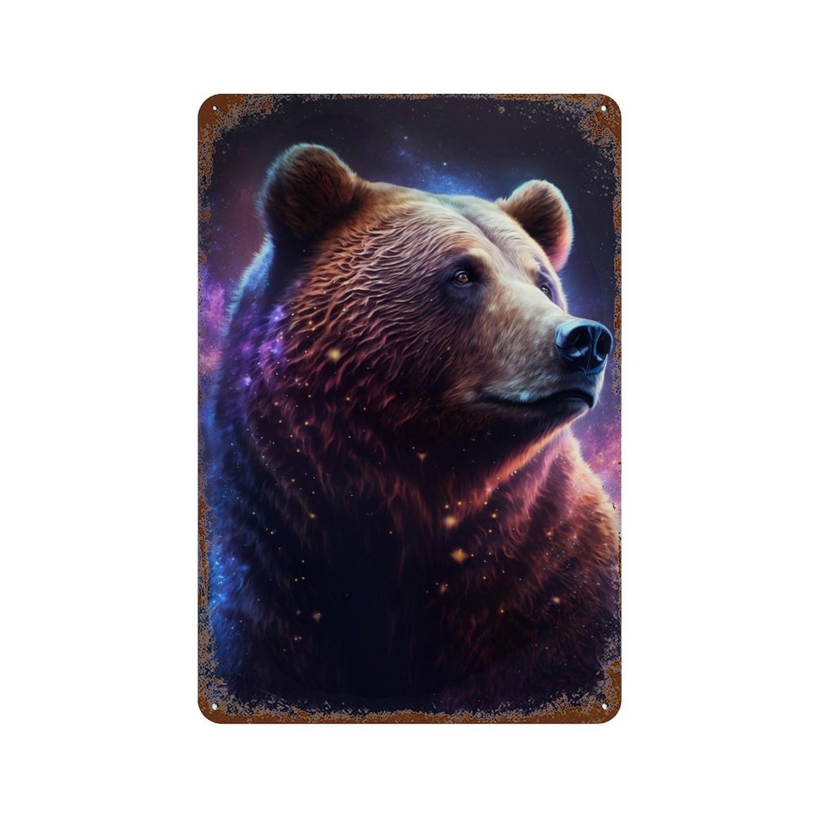 Distressed Metal Wall Sign Cosmic Bear Portrait-13 11.8"x7.9", Rustic Home Decor for Farmhouse, Kitchen And Entryway Decor