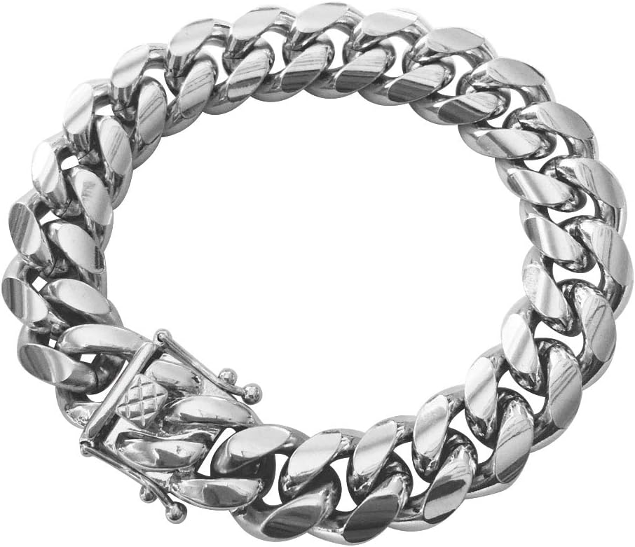 316L Stainless Steel Miami Cuban Link Chain 14K or White REAL Gold Plated Hip Hop Necklace or Bracelet 8mm-18mm for Men Women(Custom Box and Pouch Packing, Christmas Gift)