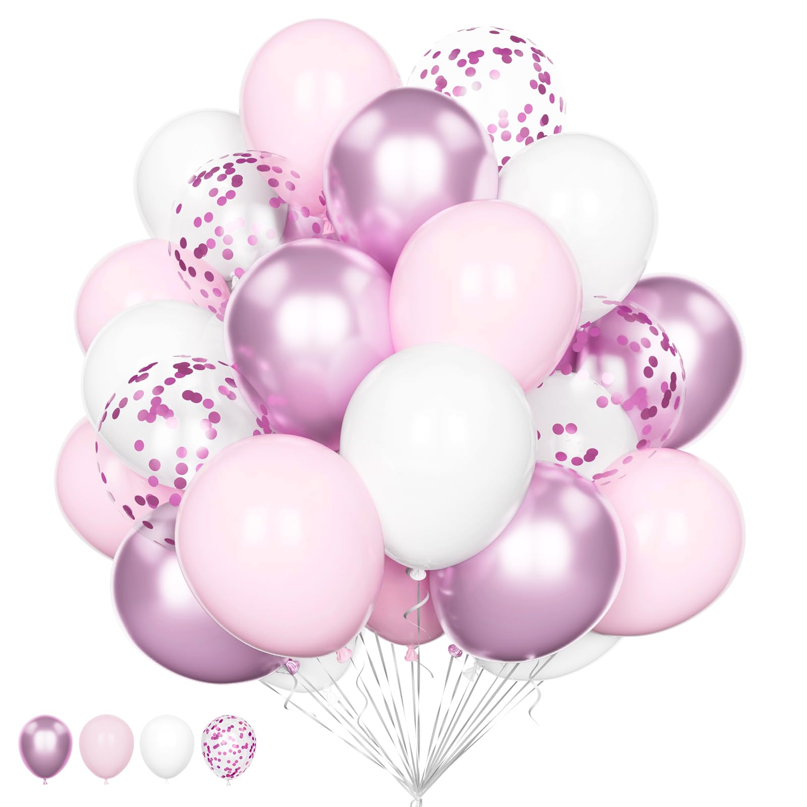 Pink Balloons Set, 20Pcs Pink and White Balloons, 12 Inch Metallic Pastel Pink Confetti Helium Latex Balloons Pack for Girls Women Birthday Wedding Anniversary Baby Shower Party Decorations