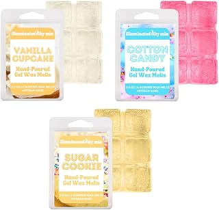 Sweet Mix Trio Gel Wax Melts - Jelly Cubes for Wax Warmer, Reusable Mess Free 96 Hr Burn Time, Paraben Phthalate Free Melts, Includes Vanilla Cupcake, Cotton Candy, Sugar Cookie