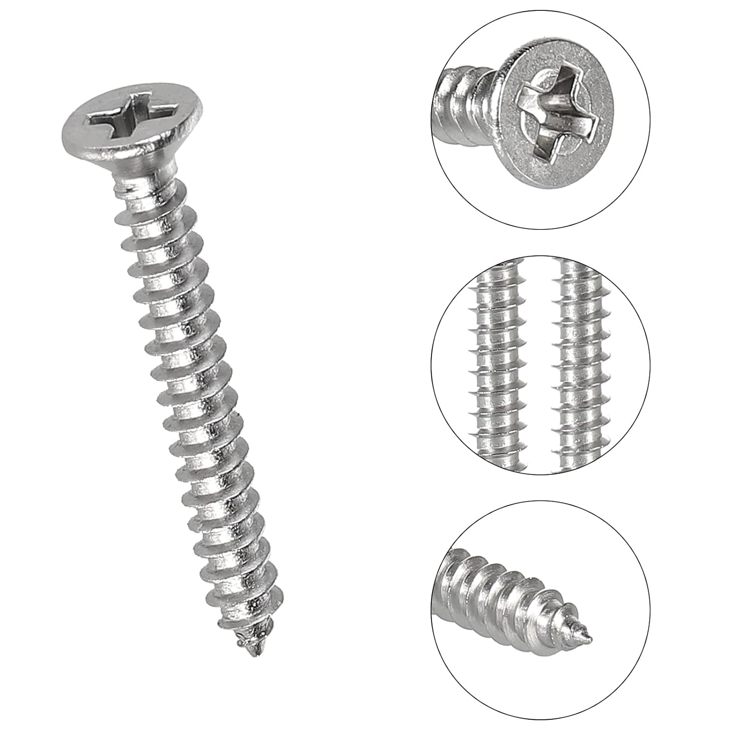 525Pcs M2 M3 M4 Phillips Flat Head Self Tapping Wood Screws,304 Stainless Steel, 13 Sizes Cross Countersunk Sheet Metal Screws Assortment for Wood,Plastic and Metal.Coarse Threaded, Sharp Point