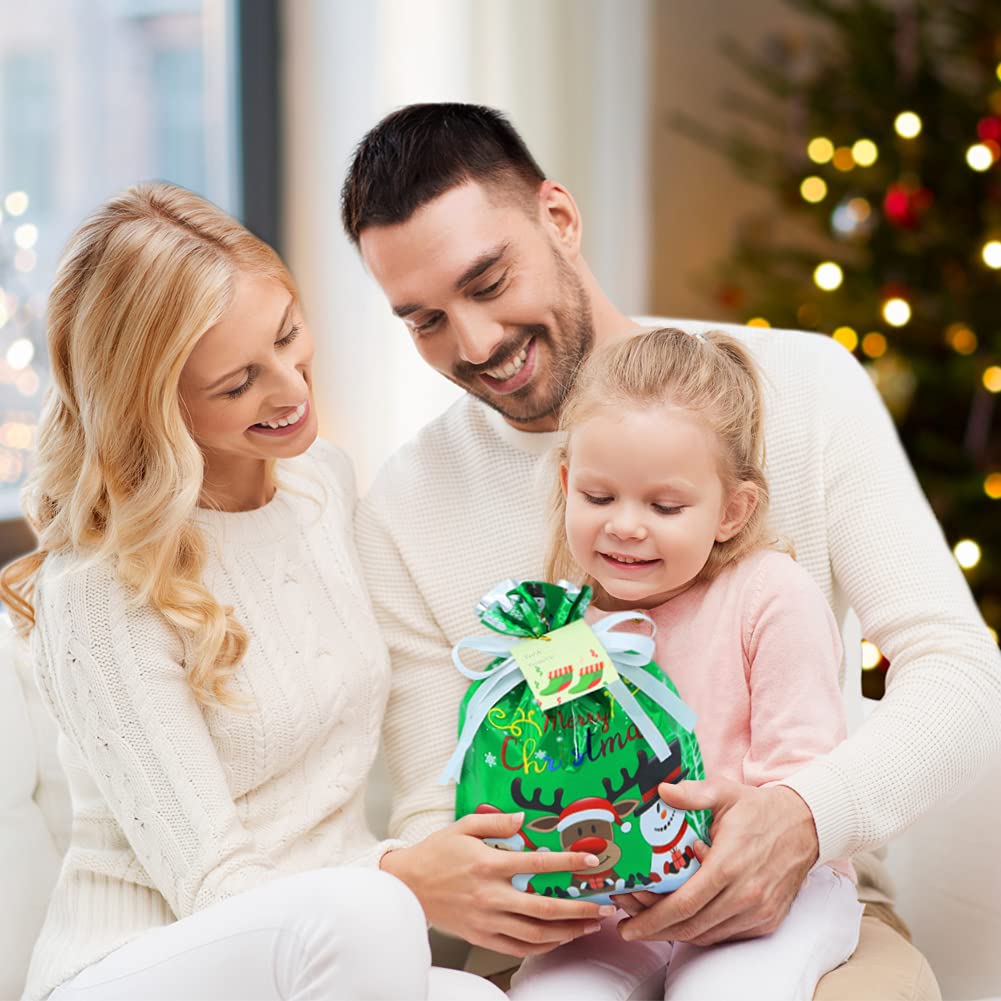 Lot de 30 sacs cadeaux de Noël avec cordon de serrage, sacs à friandises, sacs à friandises, sacs à friandises avec rubans et étiquettes en 5 tailles, pour famille, amis, enfants en toutes occasions