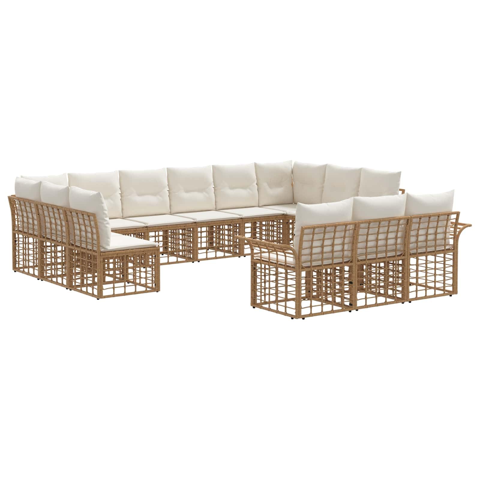 Juego de 13 sofás de exterior de polirratán para jardín y terraza, asiento modular en color natural y blanco crema, incluye cojines
