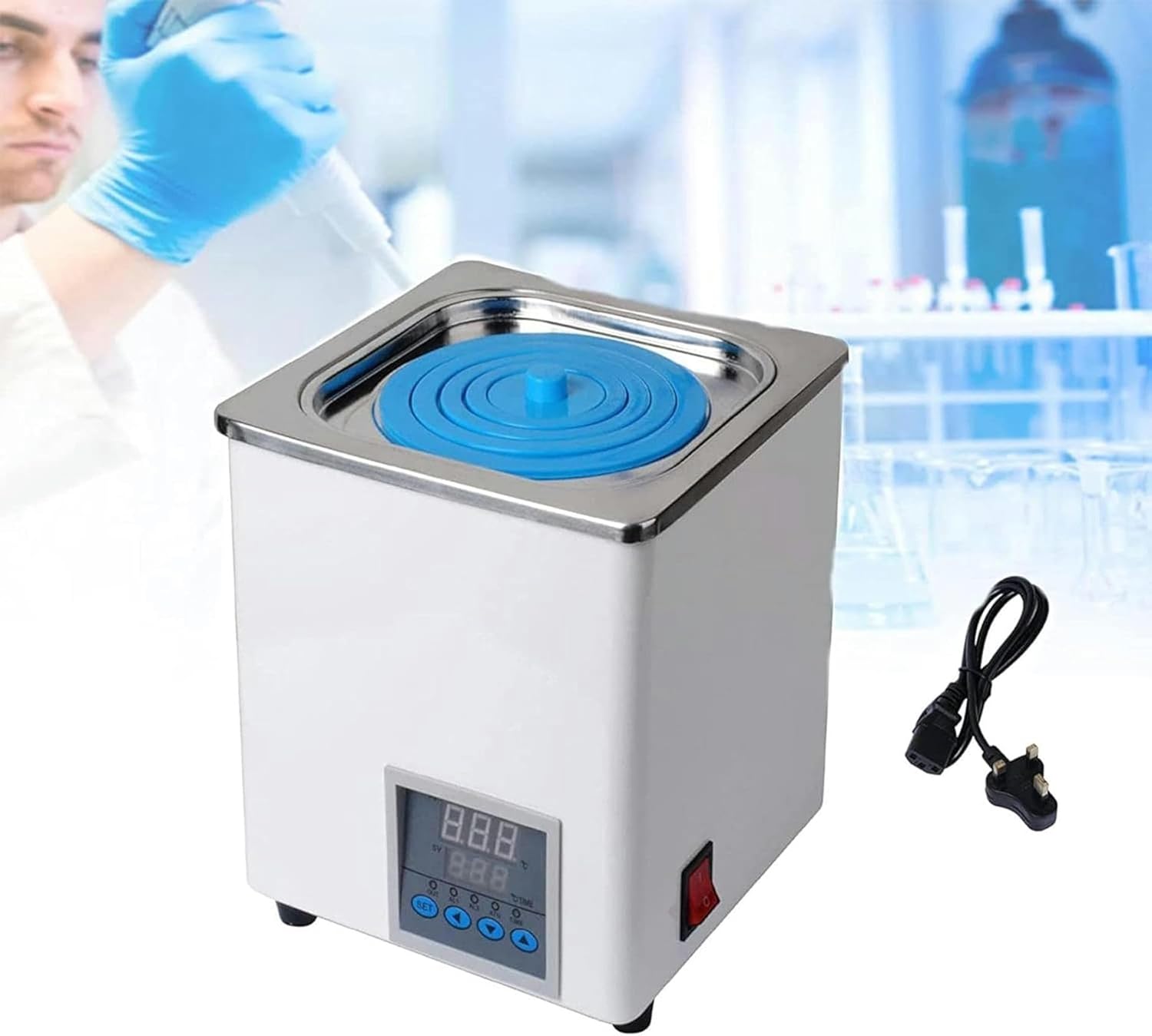 AMNOOL 300W Digital Laboratory Water Bath, 1-Hole Stainless Steel Digital Water Bath, Digital Laboratory Constant Temperature Water Bath with Digital Screen and Adjustable Protective Cover
