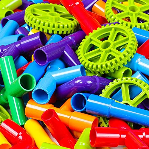 Image of AEXONIZ TOYS Colorful Building Blocks for Kids - Plastic Pipe Building Block with Wheels Creative Smart Activity Fun and Learning Blocks Puzzle Assemble Toys, Children Gift Set(85Pcs)