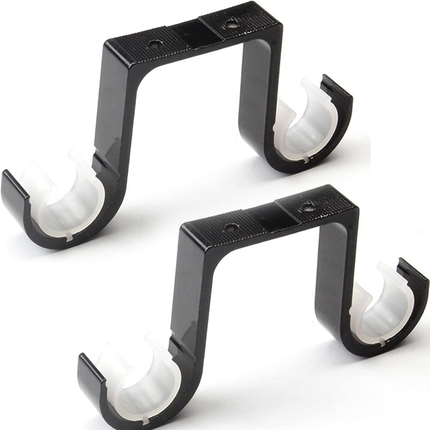 Drape Rod Bracket ， Curtain Rod Base，Double Curtain Rod Brackets Heavy Duty Curtain Rod Holder with Plastic Buckle for Wall Black Double Curtain Brackets Hook Et of 2 Drape Rod Bracket,c(B)