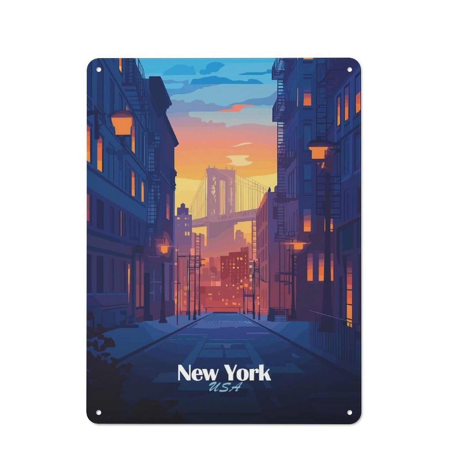 New York Cityscape Warehouse Style Metal Wall Decor 40x30cm, Tin Wall Sign for Modern Home, Workshop, Office Or Cafe