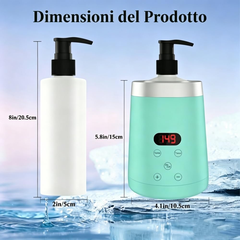 Scaldatore per Olio da Massaggio Verde con due Distributori di Olio Dispenser per Flaconi Spa e Scaldalozioni Display LED Scaldatore per Flaconi di Gel Apparecchio Riscaldante per Saloni
