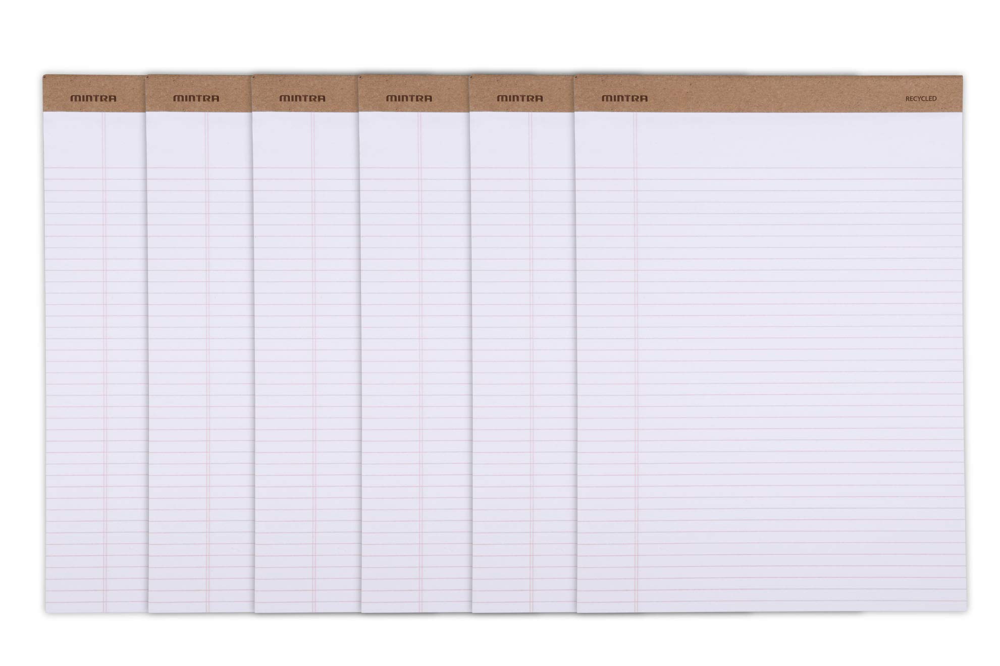 Mintra Office Recycled Writing Pads 6pk (White, Narrow Ruled (8.5in x 11in)) - 50 Sheets per Notepad, Micro perforated, Legal Pad, Notebook Paper for