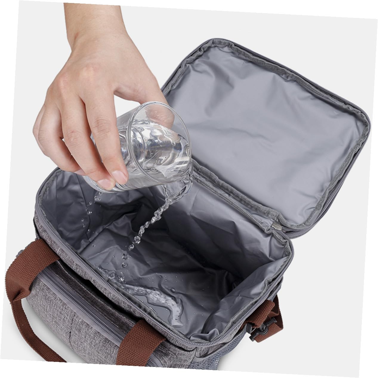 Bolsa Almuerzo Aislada Grande con Aislamiento Térmico para Picnic Oficina Escuela Portátil con Bolsillos Laterales de Malla Gris